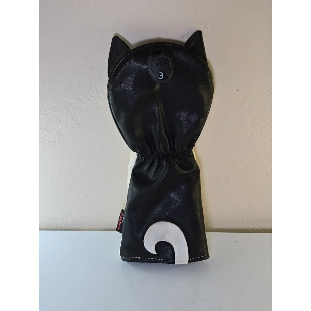 Hello NRC Akita Dog Golf Head Cover Fairway Wood 3 Black White PU Leather Novelt